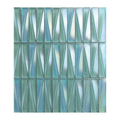 China Wholesale Modern Green 3d Beveled Mold Rainbow Glass Mosaic Tiles Swimming Pool Glass Mosaic for sale