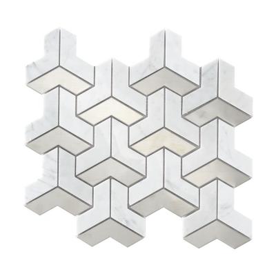 China Modern Stone Stainless Steel Mosaic Tiles Glaze White Carrara Calacatta Marble Mosaic Tile for sale