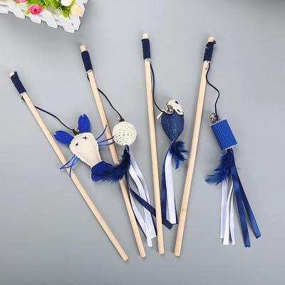 China Viable Pet Toys Funny Cool Wooden Feather Cat Stick Funny Cat Toys Mouse Linen Small Bells Poles for sale