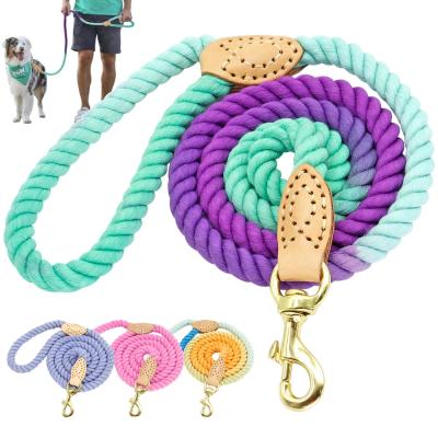 China Color Round Cotton Pet Leash Customized Adjustable Pet Outdoor Dog Walking Training Leash for sale