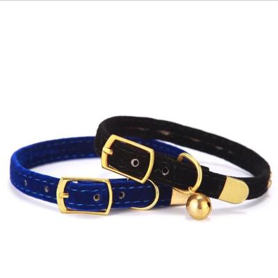 China Small Padded Dog Cat Safety Elastic Cat Collar With Bell Pet Solid Flocking Collar for sale