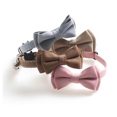 China Small Padded Cute Dog Collar Puppy Link Cat Collars Adjustable Buckle Bow Bowknot Small Dog Collar With Bells for sale