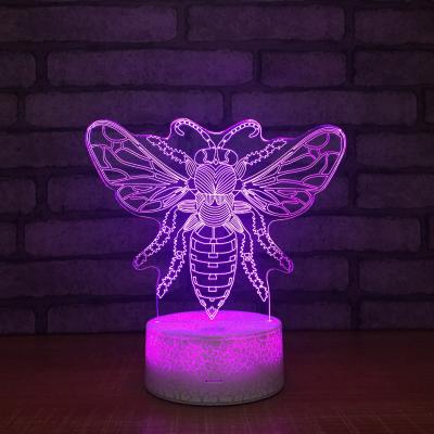 China new gift item 3D acrylic led small night light led light, small led table lamp  with 7 colors and crackle base for sale