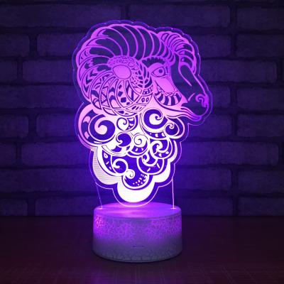 China new gift item 3D acrylic led small night light led light, small led table lamp  with 7 colors and crackle base for sale