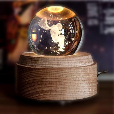 China 2018 new Rotating Wooden  crystal 3D led night light Music Box with Unique 3D inner engraving Tech for sale