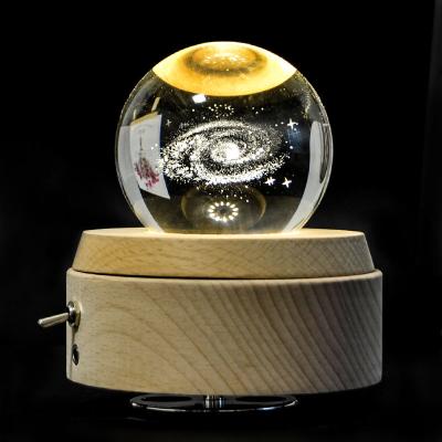 China 2018 new Rotating Wooden  crystal 3D led night light Music Box with Unique 3D inner engraving Tech for sale