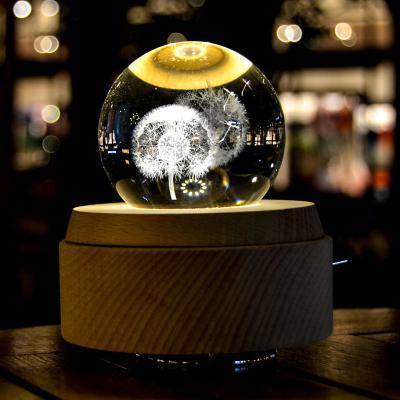 China 2018 new Unique 3D Crystal  Rotating Wooden led night light Music Box for sale