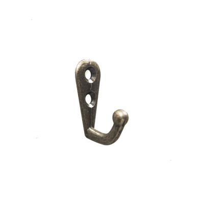 China Antique Stocked Vintage Metal Zinc Alloyed Wall Mounted Single Bronze 2 Holes Coat Hanger Hook for sale