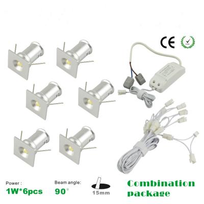 China 6PCS 1W Mini LED Spotlight + Dimming Power Source Kit + Wire Mini recessed LED light lamp for sale