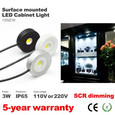 China Surface install Led Cabinet Spotlight super thin round waterproof 3W Showcase lighting for sale