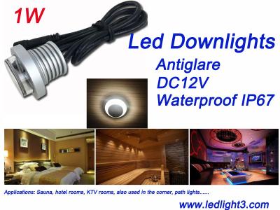 China Rcessed 1W Antiglare Mini LED downlight Epistar LED Spotlight Waterproof IP67 for hotel rooms DC12V for sale