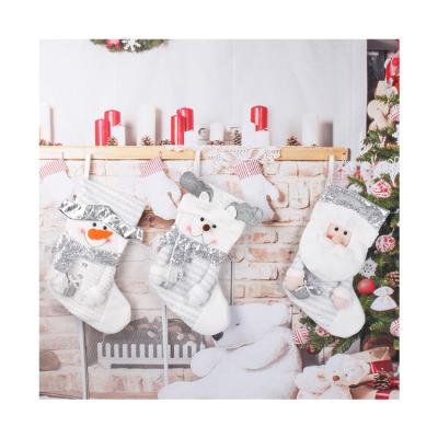 China Polyester Ourwarm Hot Sale 46cm Ivory White Christmas Sock Knit Gift Christmas Stocking Socks for sale