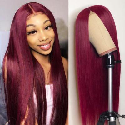 China Burgundy Lace Front Wig Silky Straight Pre Plucked Hairline 99J 13*4 13*6 HD Wave 8-40 Inches Brazilian Hair Burgundy Lace Front Wig for sale