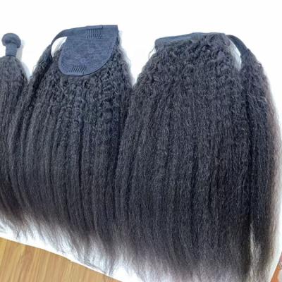 China Straight Hair Highknight Curly Wrap Around Ponytail Hair Pony Tail Virgin Hair Brazilian Curly Straight Clip In Ponytail Extensions For Women for sale