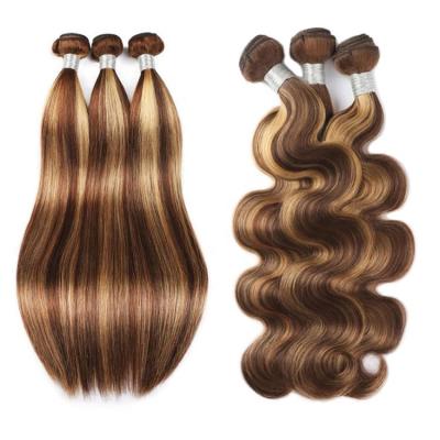 China Silky Straight Wave Highknight Ombre Peruvian Hair Bundles Bone Straight Hair Bundles P4/27 Brown With Highlight Color Hair Weave Extension for sale