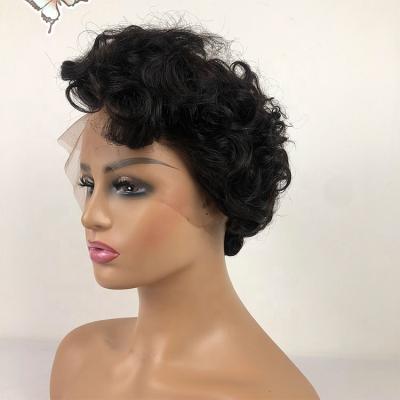 China Highknight Short Curly Pixie Cut Wig Human Hair Bob Pixie Curls Lace Front Pixie Wigs Pre Plucked Bleached Knot Wigs for sale