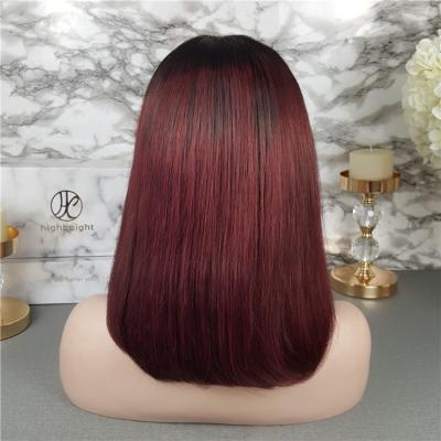 China Highknight Ombre Color Silky Straight Short Bob Wigs Virgin Human Hair Straight 13x4 Lace Front Wig for sale