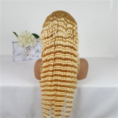 China Wave Highknight Supplier Silky Straight Honey Blonde Human Hair Wig 13x4 Color 613 Lace Front Wigs Deep Wave Straight 100% Cuticle Aligned Wigs for sale