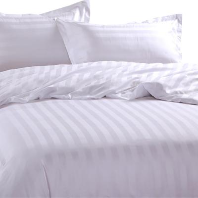 China Nondisposable hotel professional bedding set 100% cotton/60% cotton 40% polyester/50% cotton 50% polyester plain or stripes white bed linen for sale