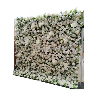 China Wedding Decoration Customized Wrap White Rose And Pony Artificial Flower Decorative Wall Backdrop for sale