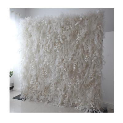 China Newest Design Boho Design Romantic Silk Artificial Plant Wall Artificial Flowers Feather Wall For Wedding Party Events Photograph Backdrop Decoration for sale