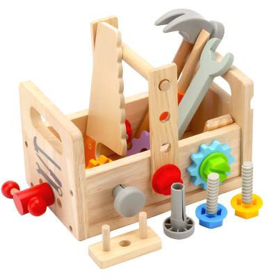 China Pretend toy Children's wooden repair toolbox screws dismantle nuts portable tool table baby boy educational toys for sale