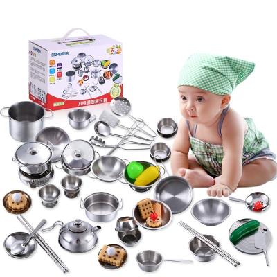 China Eco-friendly Non-toxic 25pcs MINI Kitchen Utensils Toys Set For Kids Girl Stainless Steel Can Hold Food Cooking Kitchen Toys Education Pretend Play for sale