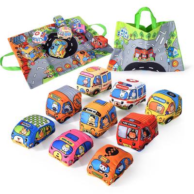 China Soft 9pcs 3D cloth car toys can gnaw and bite tear three-dimensional bus storage bag cloth book early education toys for sale