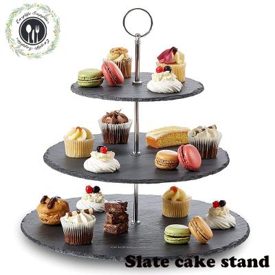 China Sustainable Food Grade 3 Tier Afternoon Tea Slate Stone Cake Stand Luxury for sale