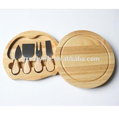 China Sustainable Wholesale Picnic Bamboo Cheese Cutting Board Set With 4 Cheese Knives for sale