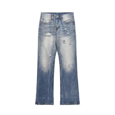 China QUICK DRY OEM Vintage loose straight leg men's jeans wash water comb hole pencil men's jeans high quality for sale