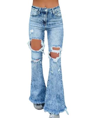 China QUICK DRY Foreign trade jeans female express Amazon Europe and the United States ripped fringe jeans for sale