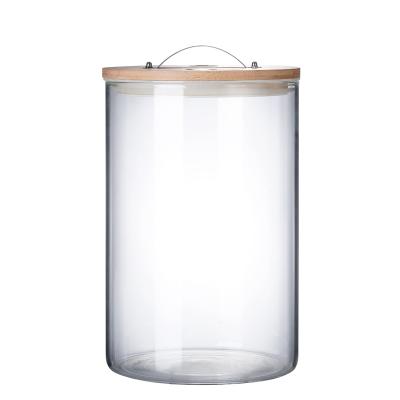 China Sustainable Borosilicate Glass Grain Storage Tanks Large Capacity Eco - Friendly Jar With Bamboo Lid for sale