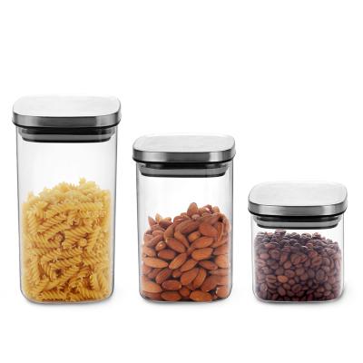 China Sustainable High Quality Eco-Friendly Glass Jar Square Shape Storage Glass Jar With Stainless Steel Cover Lid for sale