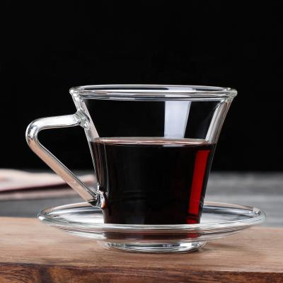 China High Sustainable Reusable Single Wall Glass Coffee Cup Borosilicate Glass Tea Cup And Saucer With Handle for sale