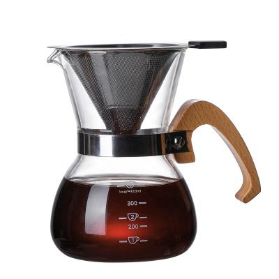 China Borosilicate Glass 300ml Sustainable Heat Resistant Coffee Maker Pour Over Glass Coffee Pot With Stainless Steel Strainer for sale