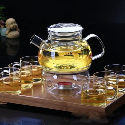 China Viable Glass Teapot Borosilicate Glass Teapot Transparent Coffee Tea Set With Cup for sale