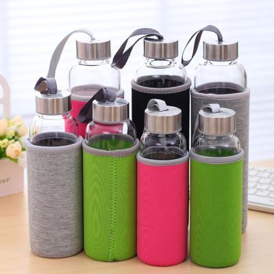 China 500ml High Sustainable Borosilicate Glass High Quality Clear Water Bottle With Nylon Water Bottle Lid And Sleeve for sale