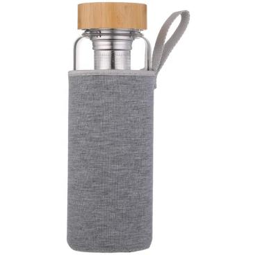 China Double Wall Coffee Tumbler Fruit Tea Filter Viable Glass Water Bottles With Bamboo Lid And Cloth Sleeve for sale