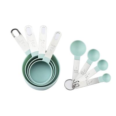 China 8 Pieces Stainless Steel Metal Viable Color Handle Plastic Measuring Cups And Measuring Cups Set Measuring Cups for sale