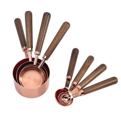 China Sustainable 8pcs Amazon Rose Gold Measuring Cups And Spoons Set Coffee Dressing Wooden Coffee Measuring Spoon for sale