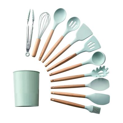 China Amazon Sustainable Sales Cooking 2021 Food Grade Wooden Handles Kitchen Accessories Cooking Tools 12 PCS Cooking Tool Kits for sale