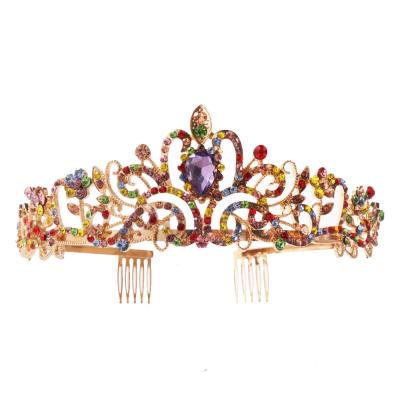 China Luxury Princess Diamond Headbands Comb Birthday Crowns Fashion Crystal Queen Wedding Tiaras Rose Gold Rhinestone Costume For Women for sale