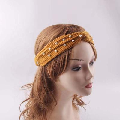 China Fashion Hair Band Women Headbands Accessories Winter Sweater Knit Elastic Hairband Girl Hairband Pearl Headband for sale