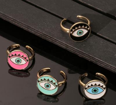 China Resizable Brass Evil Eye Zirconia Evil Eye Rings Hand Eye Demon Devil Enamel Rings European Adjustable Personality Ornaments for sale