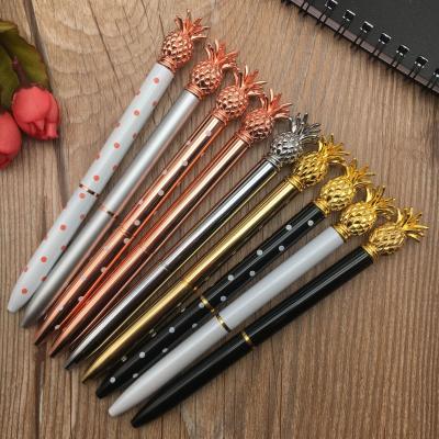 China Wholesale top creative advertising creative ballpoint pens fashion RTS pineapple glitter gift pen metal bling ballpoint pens for sale