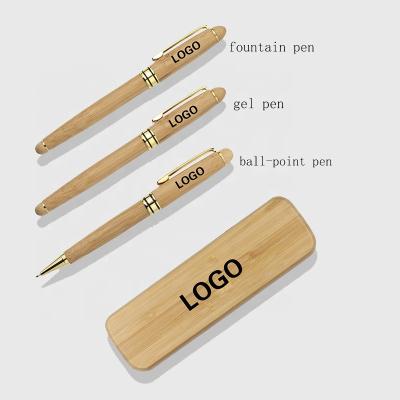 China Natural Natural Bamboo Pen Set With Box Best ECO Gel Pen/Fountain Pen/Twist Business Gifts For Customers With Logo 2022 for sale