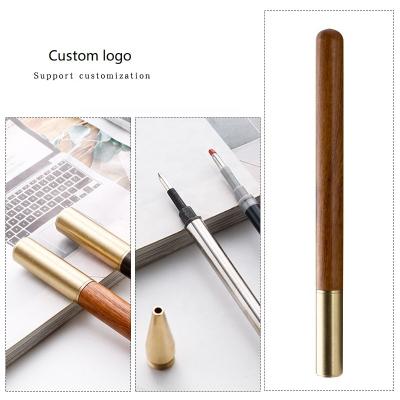 China 2021 Natural Luxury Metal Copper Tip Roller Rosewood Barrel Gel Pen Custom Brand Wood Logo With Brass Pen Cap for sale