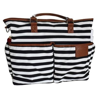 China Amazon reusable hot style direct selling manufacturer multifunctional mother bag with large capacity stripe mother and baby bag for sale