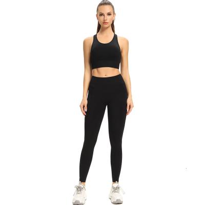 China Breathable Gym Clothes High Waisted Yoga Leggings With Stretch Sports Bra 2 Piece Suit Set for sale